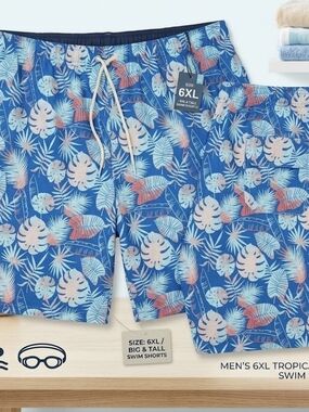 Big & Tall Men's Blue Tropical Swim Trunks